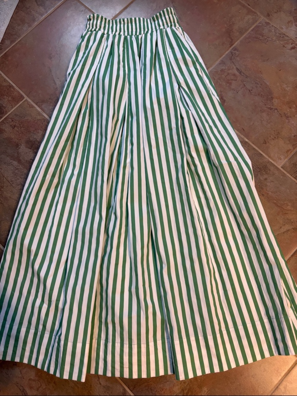 Striped Green and White Maxi Skirt - Women's- Buru - Picture 2 of 4